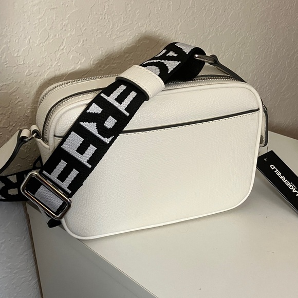 Karl Lagerfeld Paris White Camera Bag with Cat Graphic & Guitar Strap - Picture 5 of 9